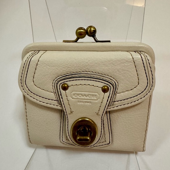 Coach Handbags - Coach Cream Leather Kiss-Lock Wallet with Brass Hardware